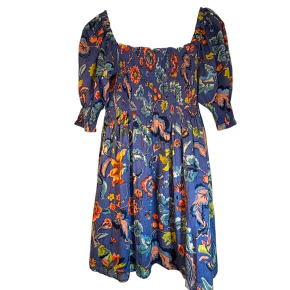 Velvet by Graham & Spencer Blue Floral Smocked  Mini Dress - Size L - Picture 5 of 13
